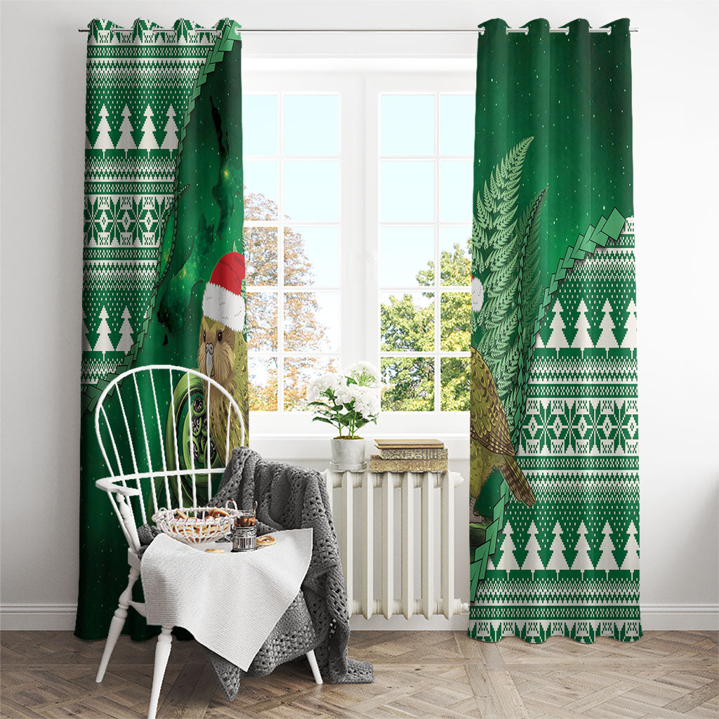New Zealand Kakapo Christmas In July Window Curtain Silver Fern Santa Xmas Green Color LT22 - Polynesian Pride
