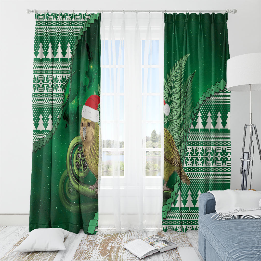 New Zealand Kakapo Christmas In July Window Curtain Silver Fern Santa Xmas Green Color LT22 - Polynesian Pride