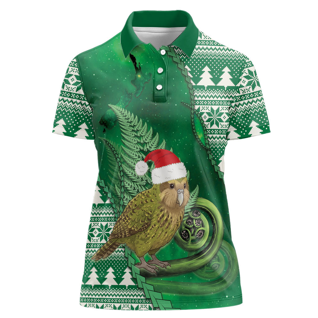 New Zealand Kakapo Christmas In July Women Polo Shirt Silver Fern Santa Xmas Green Color LT22 Female Green - Polynesian Pride