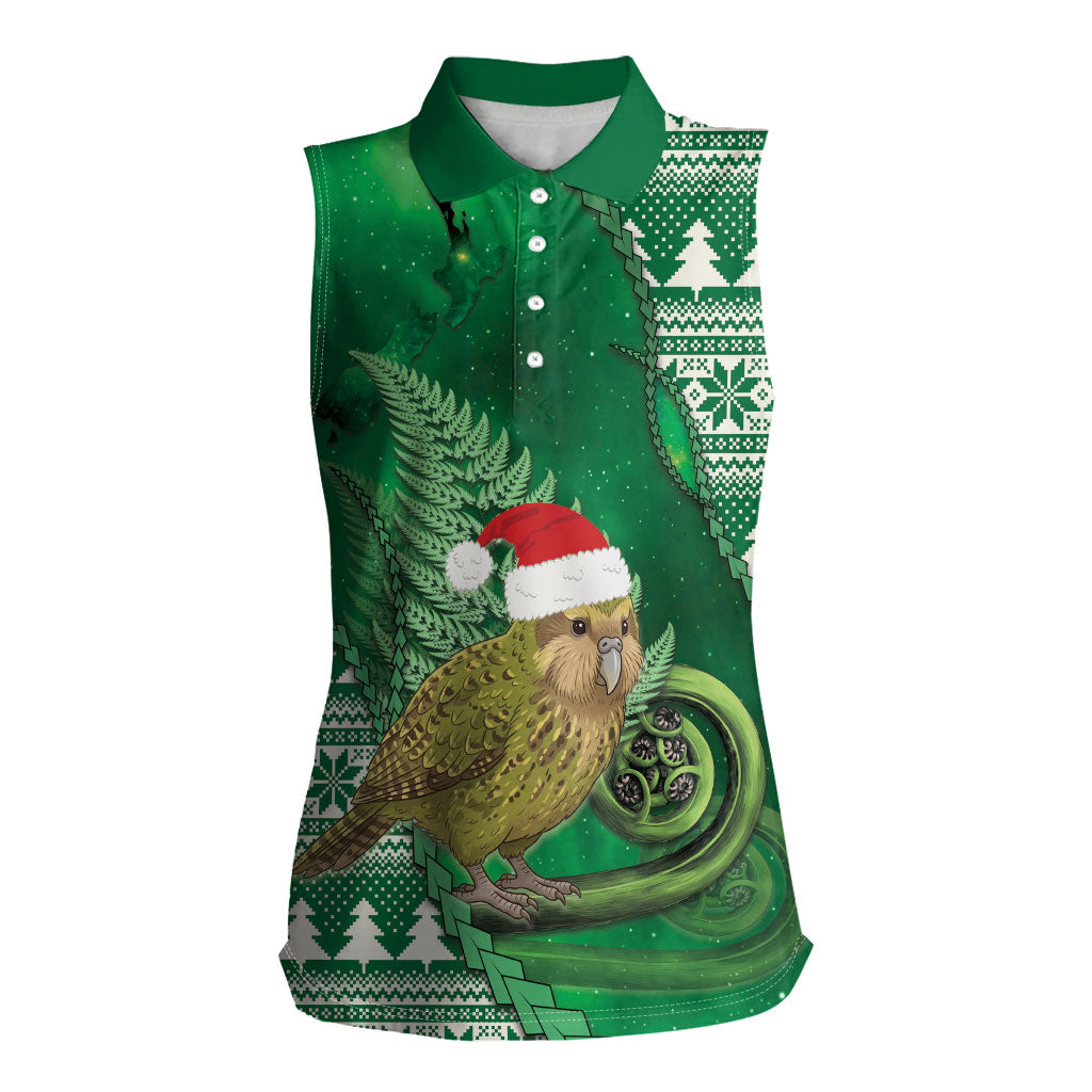 New Zealand Kakapo Christmas In July Women Sleeveless Polo Shirt Silver Fern Santa Xmas Green Color LT22 Female Green - Polynesian Pride