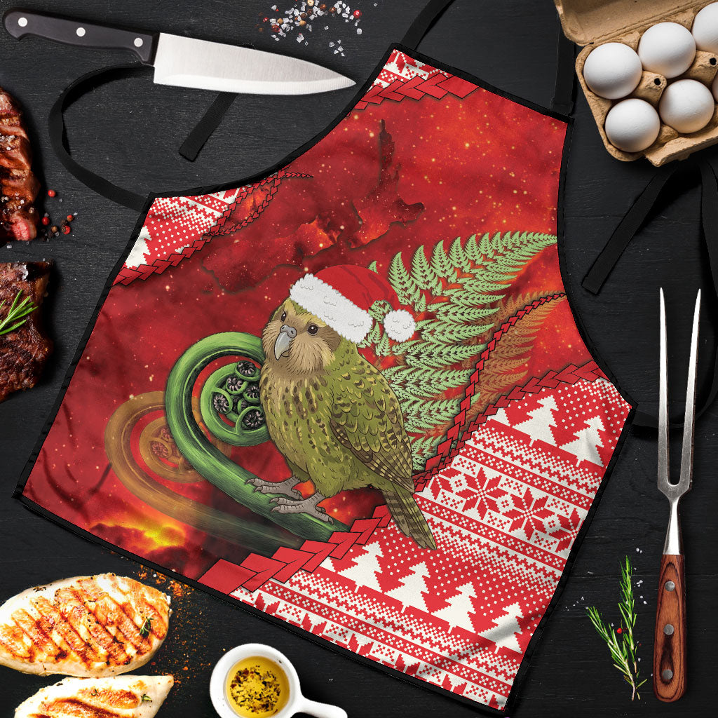 New Zealand Kakapo Christmas In July Apron Silver Fern Santa Xmas Red Color