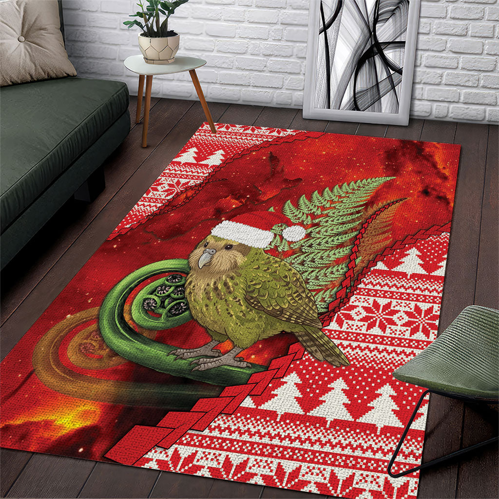 New Zealand Kakapo Christmas In July Area Rug Silver Fern Santa Xmas Red Color LT22 Red - Polynesian Pride