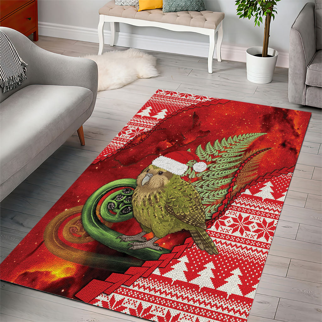 New Zealand Kakapo Christmas In July Area Rug Silver Fern Santa Xmas Red Color LT22 - Polynesian Pride