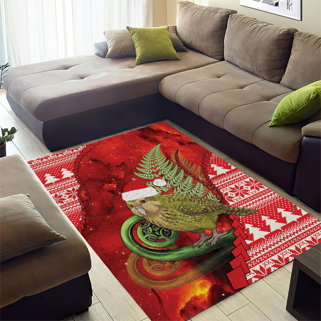 New Zealand Kakapo Christmas In July Area Rug Silver Fern Santa Xmas Red Color LT22 - Polynesian Pride
