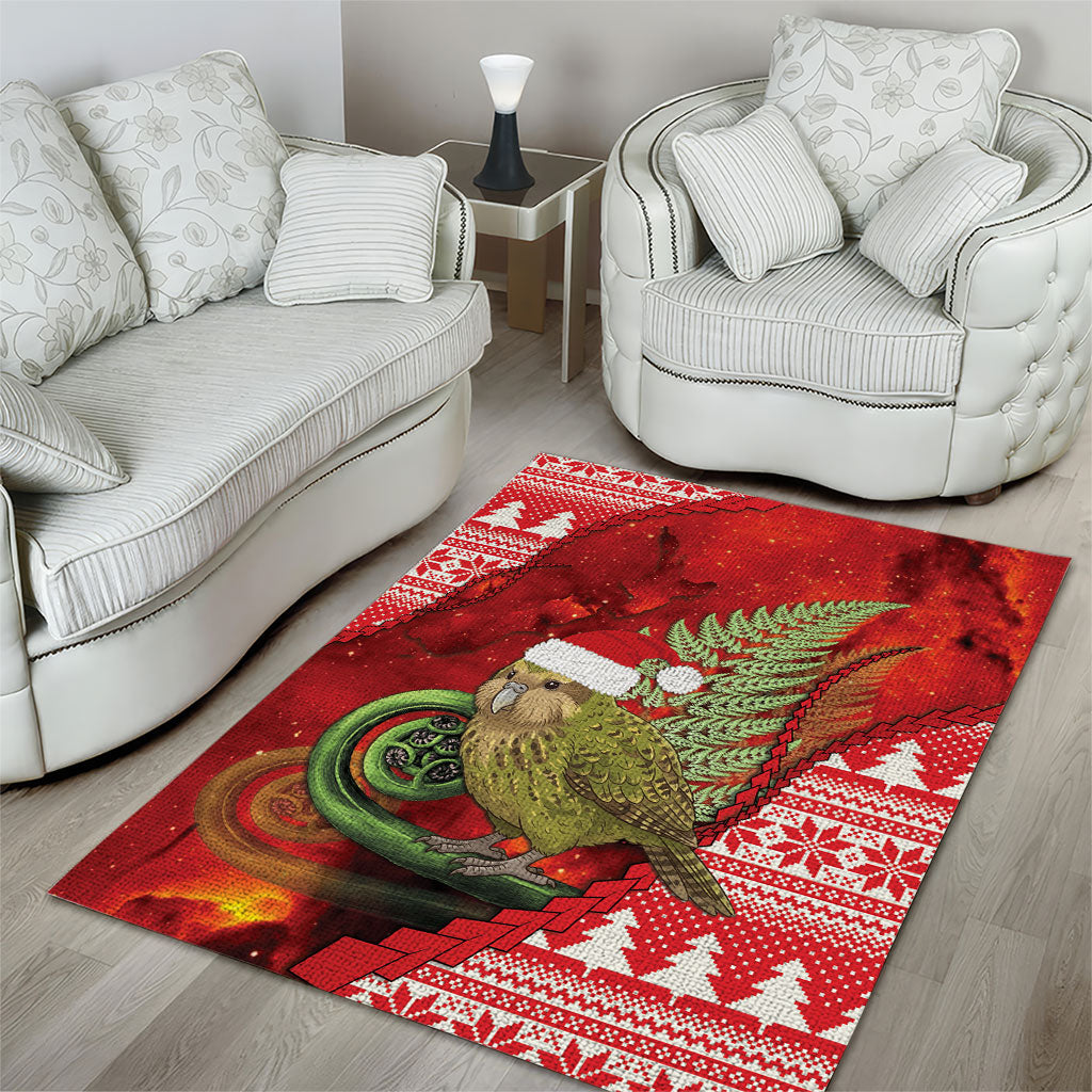 New Zealand Kakapo Christmas In July Area Rug Silver Fern Santa Xmas Red Color LT22 - Polynesian Pride
