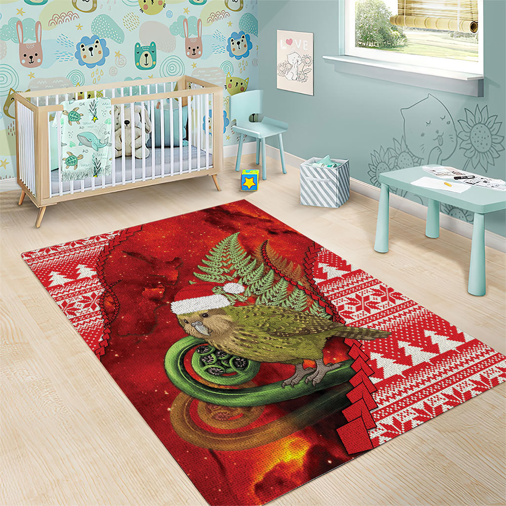 New Zealand Kakapo Christmas In July Area Rug Silver Fern Santa Xmas Red Color LT22 - Polynesian Pride