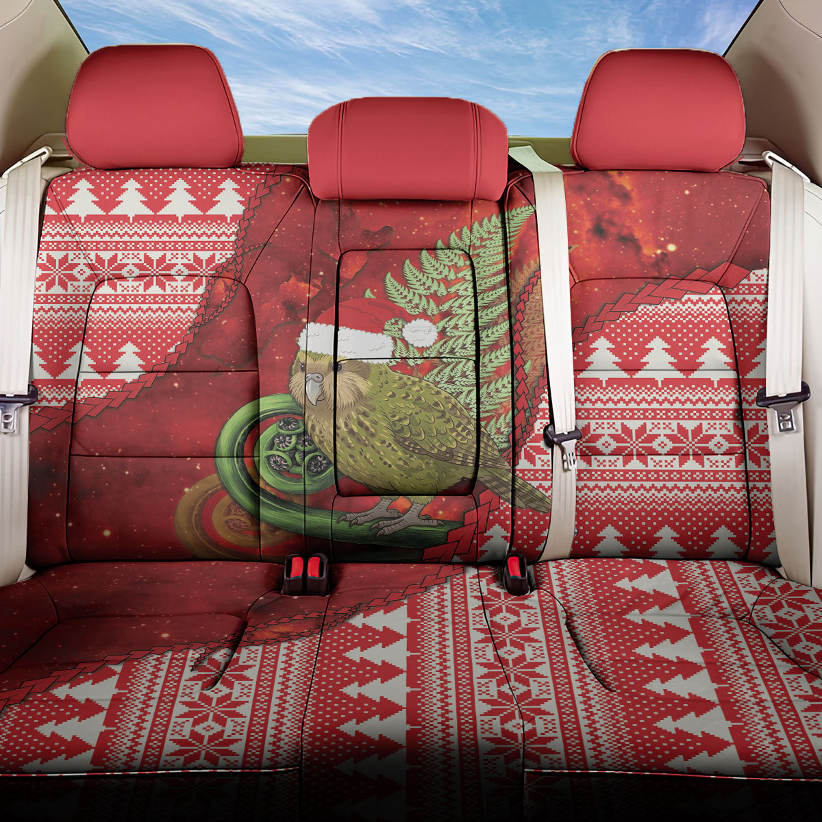 New Zealand Kakapo Christmas In July Back Car Seat Cover Silver Fern Santa Xmas Red Color LT22 One Size Red - Polynesian Pride