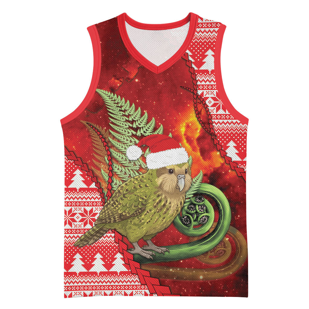 New Zealand Kakapo Christmas In July Basketball Jersey Silver Fern Santa Xmas Red Color LT22 Unisex Red - Polynesian Pride