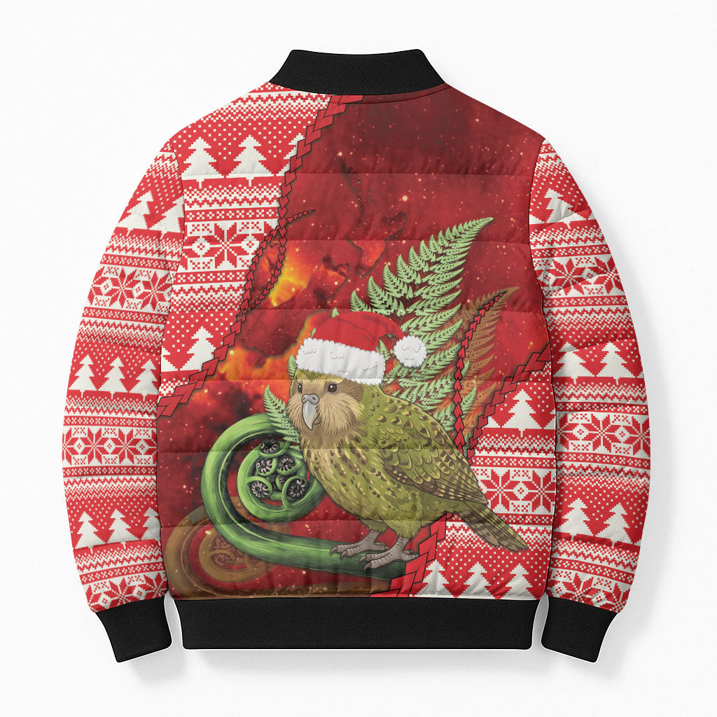 New Zealand Kakapo Christmas In July Bomber Puffer Jacket Silver Fern Santa Xmas Red Color
