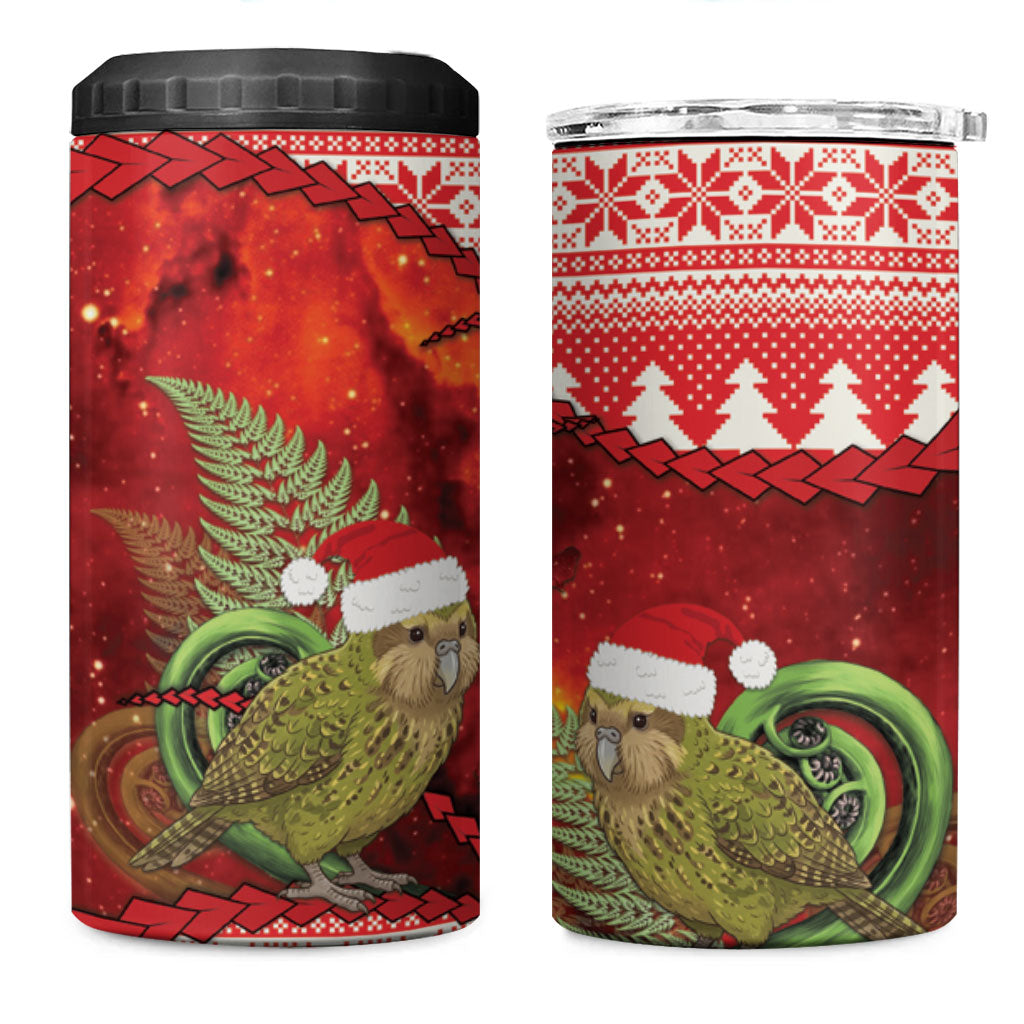 New Zealand Kakapo Christmas In July 4 in 1 Can Cooler Tumbler Silver Fern Santa Xmas Red Color LT22 One Size: 16 oz Red - Polynesian Pride