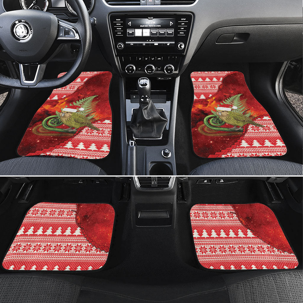 New Zealand Kakapo Christmas In July Car Mats Silver Fern Santa Xmas Red Color LT22 Set 4pcs Red - Polynesian Pride