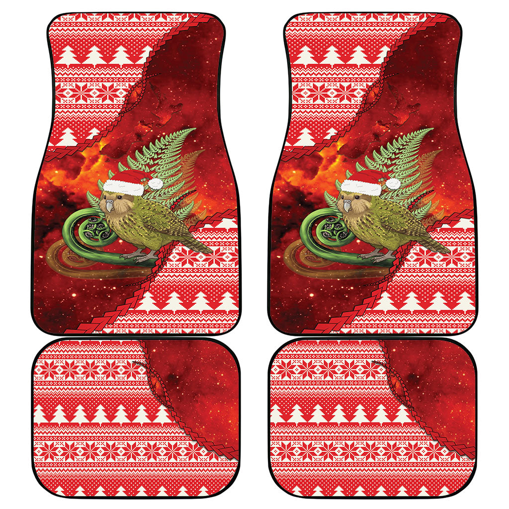 New Zealand Kakapo Christmas In July Car Mats Silver Fern Santa Xmas Red Color LT22 - Polynesian Pride