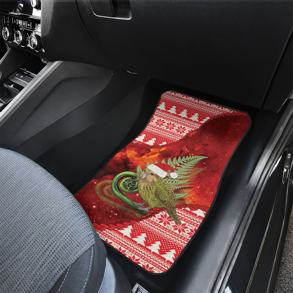 New Zealand Kakapo Christmas In July Car Mats Silver Fern Santa Xmas Red Color LT22 - Polynesian Pride