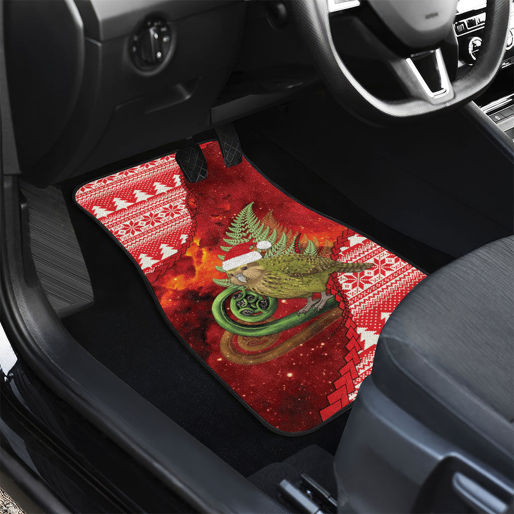 New Zealand Kakapo Christmas In July Car Mats Silver Fern Santa Xmas Red Color LT22 - Polynesian Pride