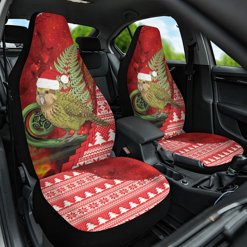 New Zealand Kakapo Christmas In July Car Seat Cover Silver Fern Santa Xmas Red Color LT22 One Size Red - Polynesian Pride