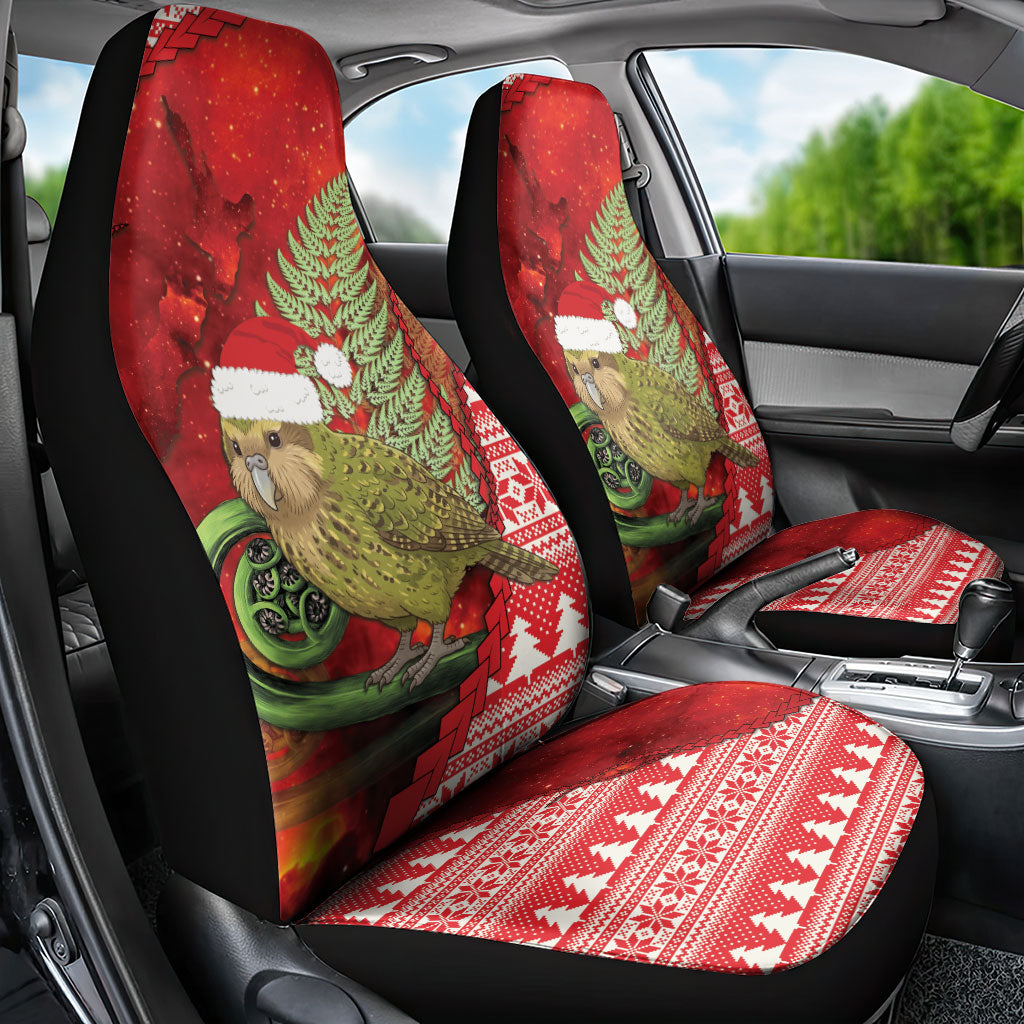 New Zealand Kakapo Christmas In July Car Seat Cover Silver Fern Santa Xmas Red Color LT22 - Polynesian Pride