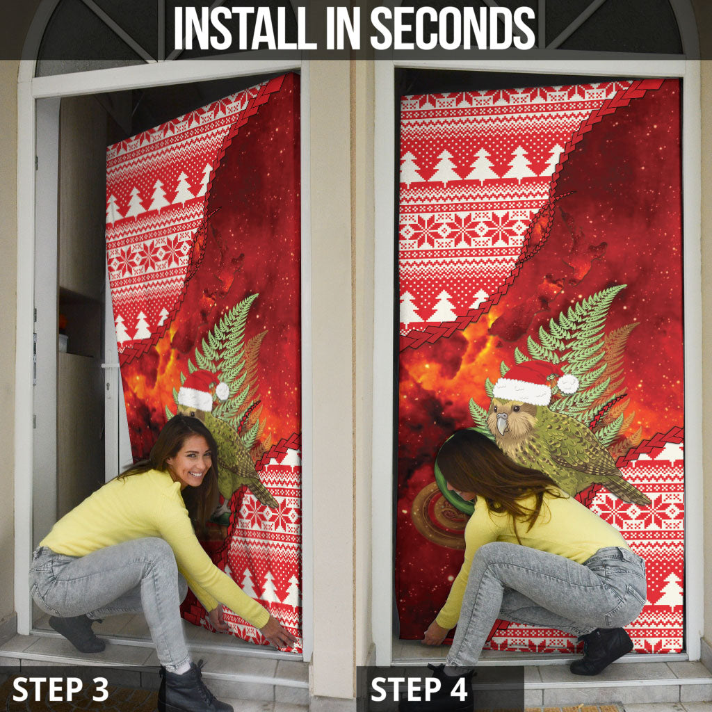New Zealand Kakapo Christmas In July Door Cover Silver Fern Santa Xmas Red Color