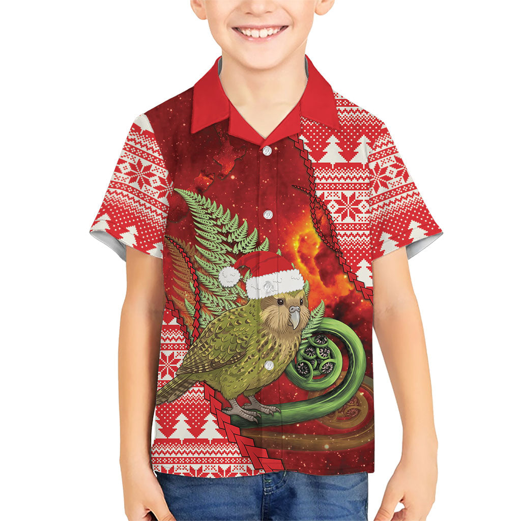 New Zealand Kakapo Christmas In July Family Matching Mermaid Dress and Hawaiian Shirt Silver Fern Santa Xmas Red Color LT22 Son's Shirt Red - Polynesian Pride