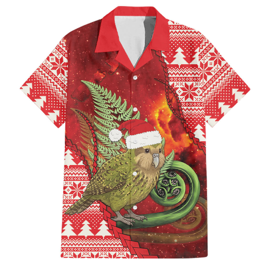 New Zealand Kakapo Christmas In July Family Matching Off The Shoulder Long Sleeve Dress and Hawaiian Shirt Silver Fern Santa Xmas Red Color LT22 Dad's Shirt - Short Sleeve Red - Polynesian Pride