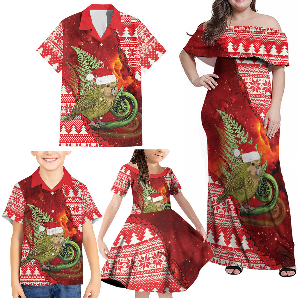 New Zealand Kakapo Christmas In July Family Matching Off Shoulder Maxi Dress and Hawaiian Shirt Silver Fern Santa Xmas Red Color LT22 - Polynesian Pride