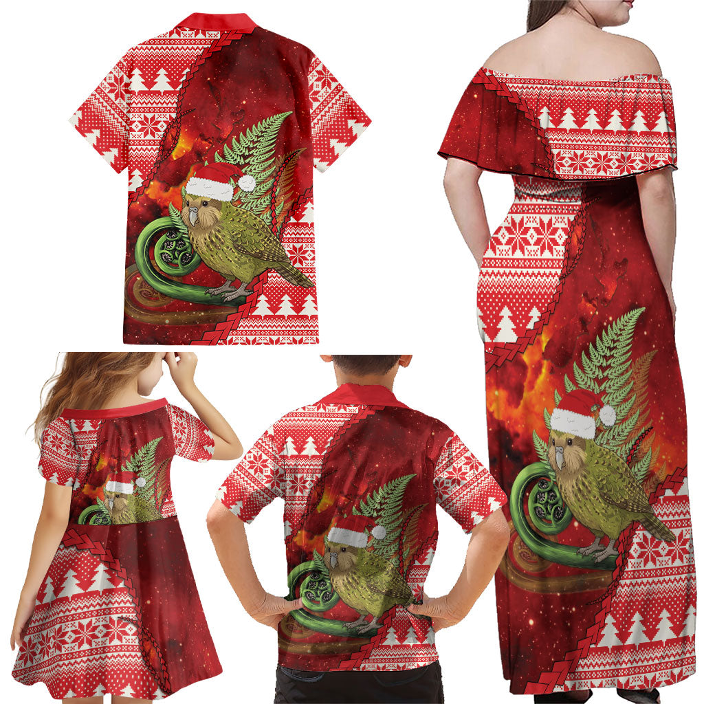 New Zealand Kakapo Christmas In July Family Matching Off Shoulder Maxi Dress and Hawaiian Shirt Silver Fern Santa Xmas Red Color LT22 - Polynesian Pride