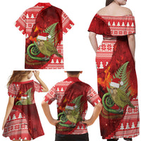 New Zealand Kakapo Christmas In July Family Matching Off Shoulder Maxi Dress and Hawaiian Shirt Silver Fern Santa Xmas Red Color LT22 - Polynesian Pride