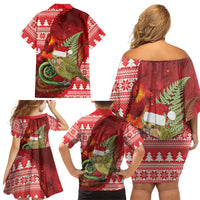 New Zealand Kakapo Christmas In July Family Matching Off Shoulder Short Dress and Hawaiian Shirt Silver Fern Santa Xmas Red Color LT22 - Polynesian Pride
