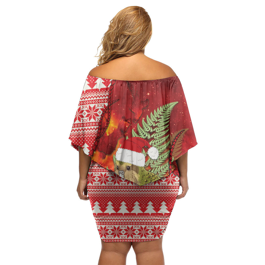 New Zealand Kakapo Christmas In July Family Matching Off Shoulder Short Dress and Hawaiian Shirt Silver Fern Santa Xmas Red Color LT22 - Polynesian Pride