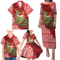 New Zealand Kakapo Christmas In July Family Matching Puletasi and Hawaiian Shirt Silver Fern Santa Xmas Red Color LT22 - Polynesian Pride