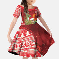 New Zealand Kakapo Christmas In July Family Matching Short Sleeve Bodycon Dress and Hawaiian Shirt Silver Fern Santa Xmas Red Color LT22 Daughter's Dress Red - Polynesian Pride