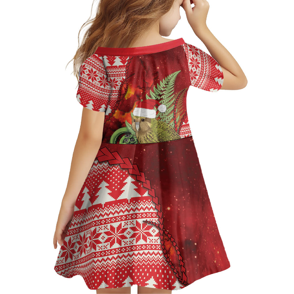 New Zealand Kakapo Christmas In July Family Matching Short Sleeve Bodycon Dress and Hawaiian Shirt Silver Fern Santa Xmas Red Color LT22 - Polynesian Pride