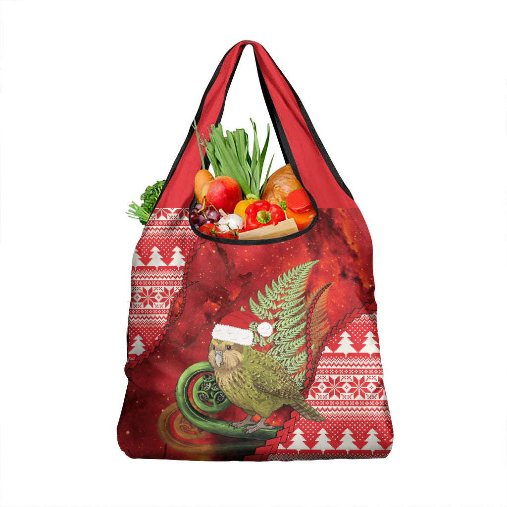 New Zealand Kakapo Christmas In July Grocery Bag Silver Fern Santa Xmas Red Color LT22 1-pack One Size Red - Polynesian Pride