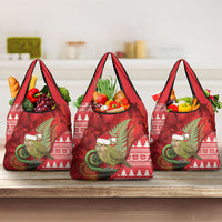 New Zealand Kakapo Christmas In July Grocery Bag Silver Fern Santa Xmas Red Color LT22 3-pack One Size Red - Polynesian Pride