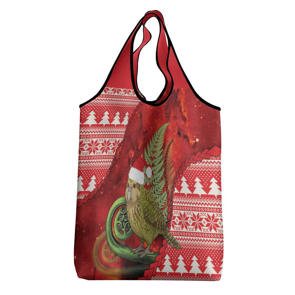 New Zealand Kakapo Christmas In July Grocery Bag Silver Fern Santa Xmas Red Color LT22 - Polynesian Pride