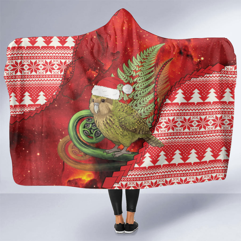 New Zealand Kakapo Christmas In July Hooded Blanket Silver Fern Santa Xmas Red Color LT22 One Size Red - Polynesian Pride