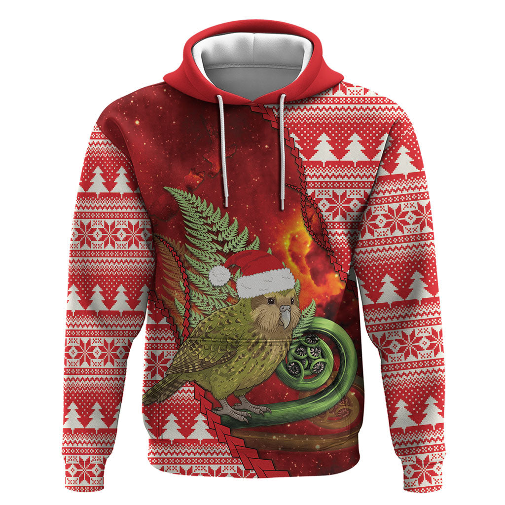New Zealand Kakapo Christmas In July Hoodie Silver Fern Santa Xmas Red Color LT22 Pullover Hoodie Red - Polynesian Pride