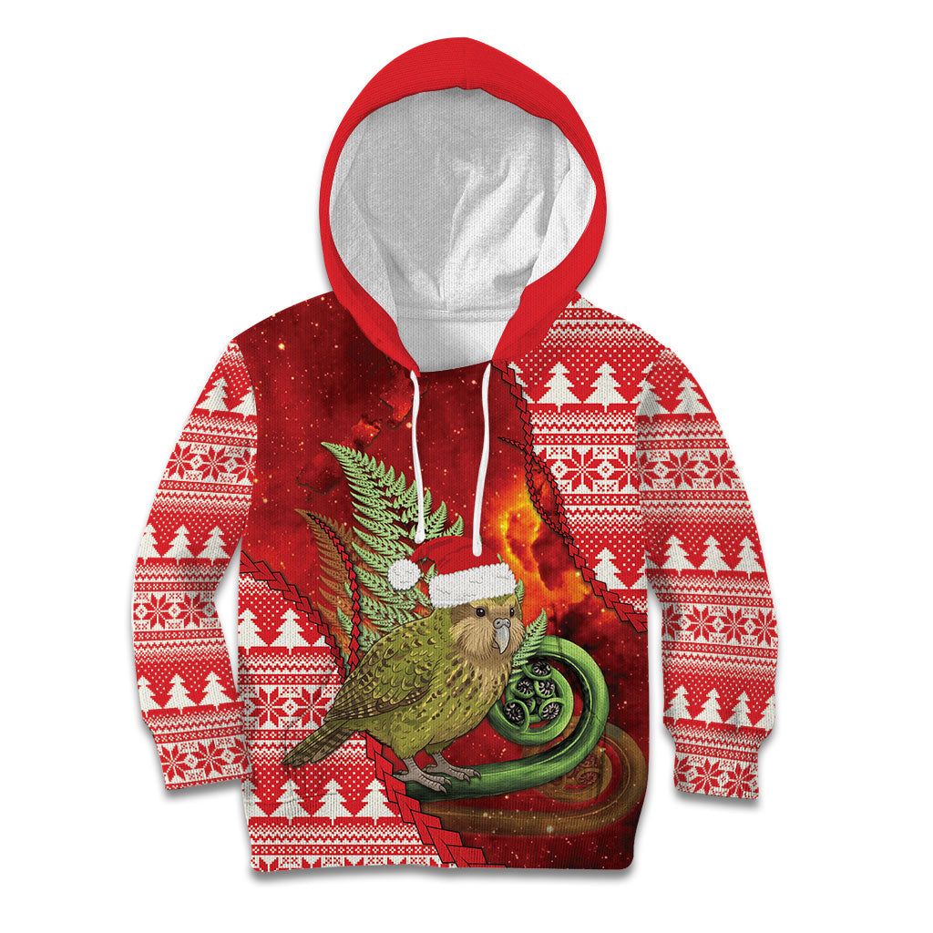 New Zealand Kakapo Christmas In July Kid Hoodie Silver Fern Santa Xmas Red Color LT22 Hoodie Red - Polynesian Pride