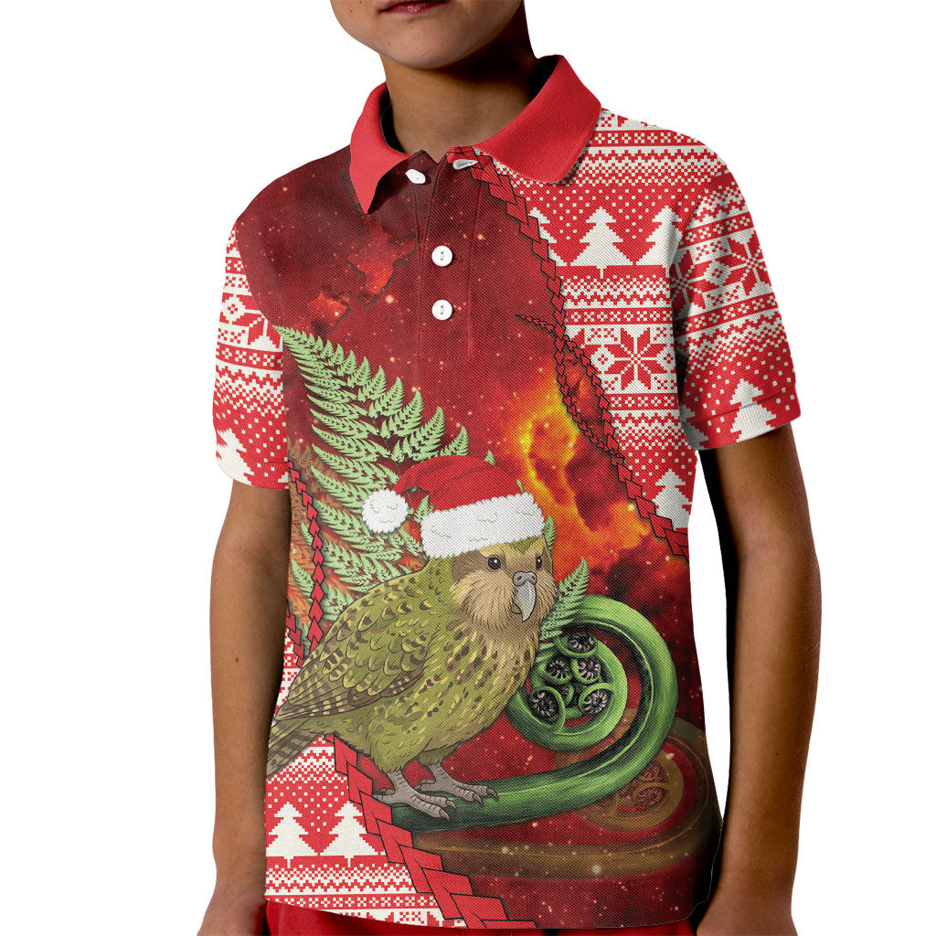 New Zealand Kakapo Christmas In July Kid Polo Shirt Silver Fern Santa Xmas Red Color LT22 Kid Red - Polynesian Pride