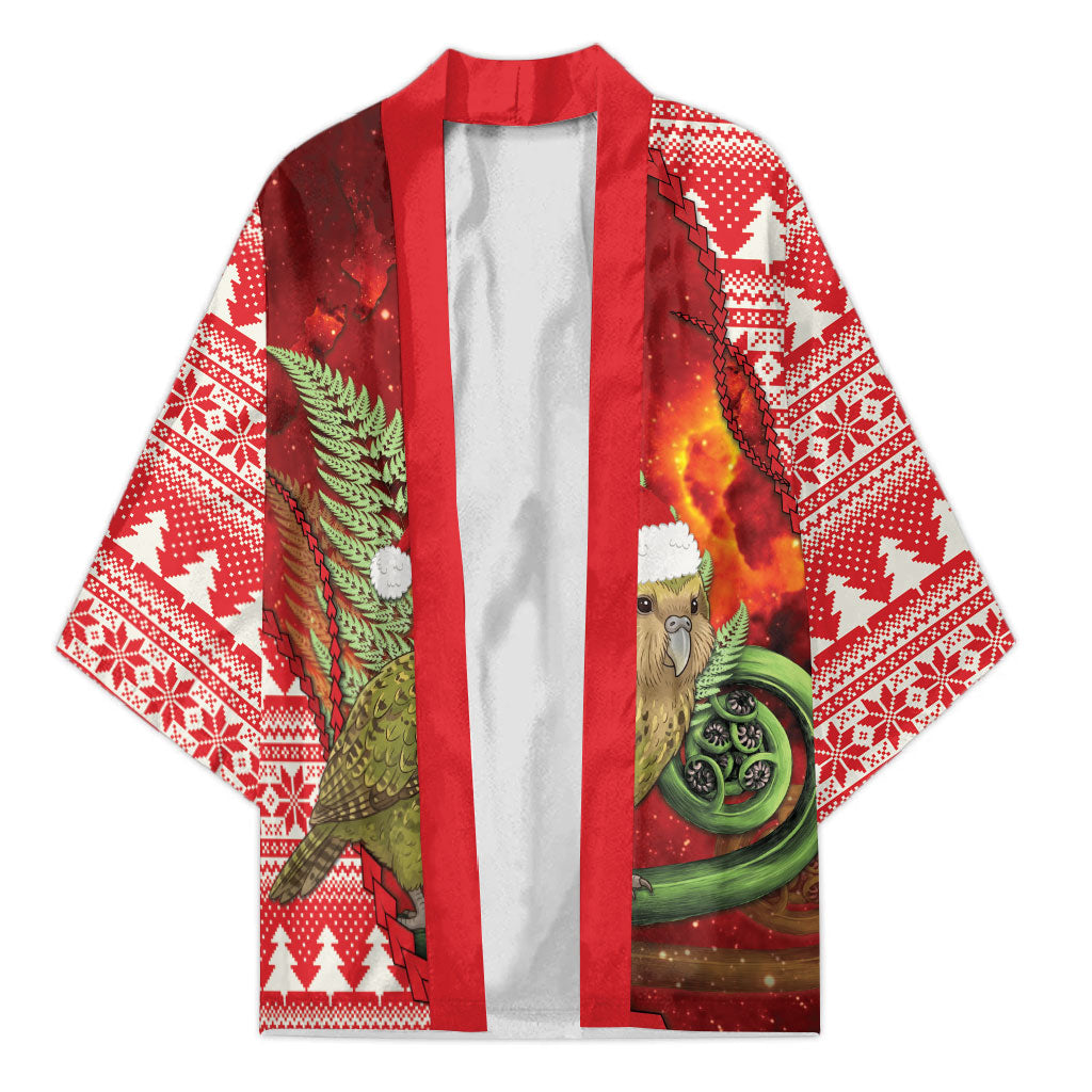 New Zealand Kakapo Christmas In July Kimono Silver Fern Santa Xmas Red Color