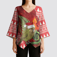 New Zealand Kakapo Christmas In July Kimono Sleeve Blouse Silver Fern Santa Xmas Red Color LT22 - Polynesian Pride