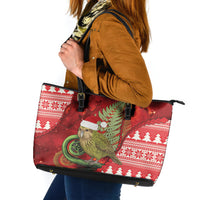 New Zealand Kakapo Christmas In July Leather Tote Bag Silver Fern Santa Xmas Red Color LT22 Red - Polynesian Pride