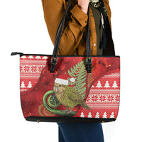 New Zealand Kakapo Christmas In July Leather Tote Bag Silver Fern Santa Xmas Red Color LT22 - Polynesian Pride