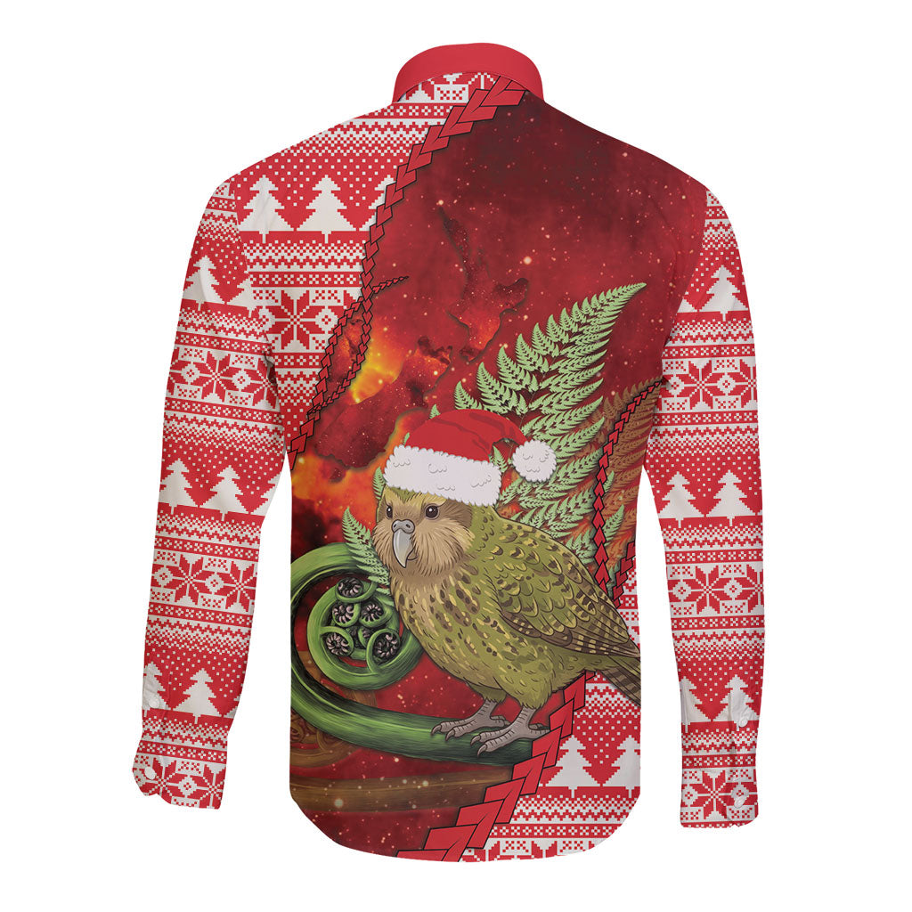 New Zealand Kakapo Christmas In July Long Sleeve Button Shirt Silver Fern Santa Xmas Red Color LT22 - Polynesian Pride
