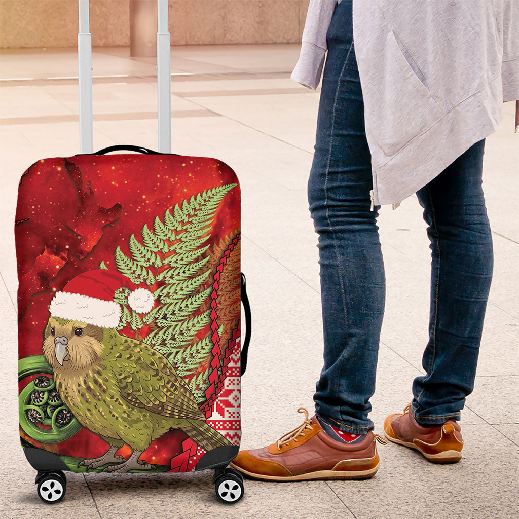 New Zealand Kakapo Christmas In July Luggage Cover Silver Fern Santa Xmas Red Color LT22 Red - Polynesian Pride