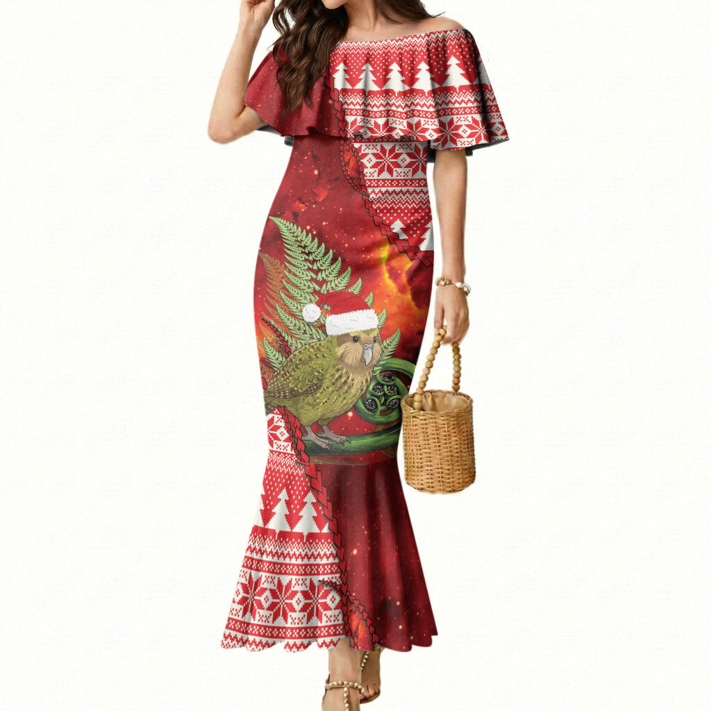 New Zealand Kakapo Christmas In July Mermaid Dress Silver Fern Santa Xmas Red Color LT22 Women Red - Polynesian Pride