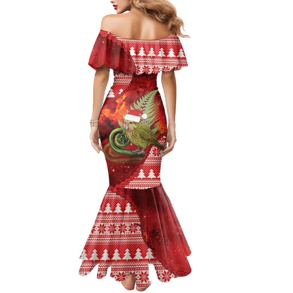 New Zealand Kakapo Christmas In July Mermaid Dress Silver Fern Santa Xmas Red Color LT22 - Polynesian Pride