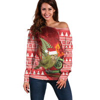 New Zealand Kakapo Christmas In July Off Shoulder Sweater Silver Fern Santa Xmas Red Color
