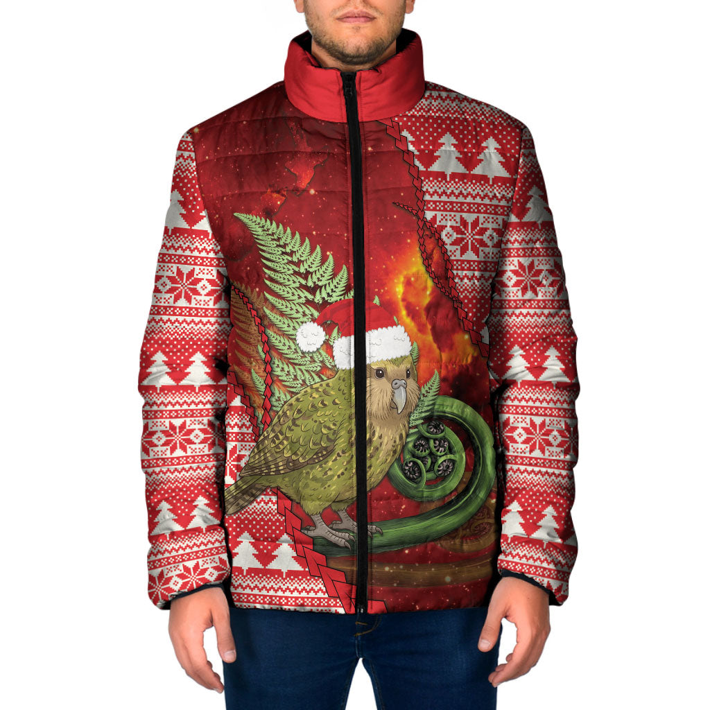 New Zealand Kakapo Christmas In July Padded Jacket Silver Fern Santa Xmas Red Color