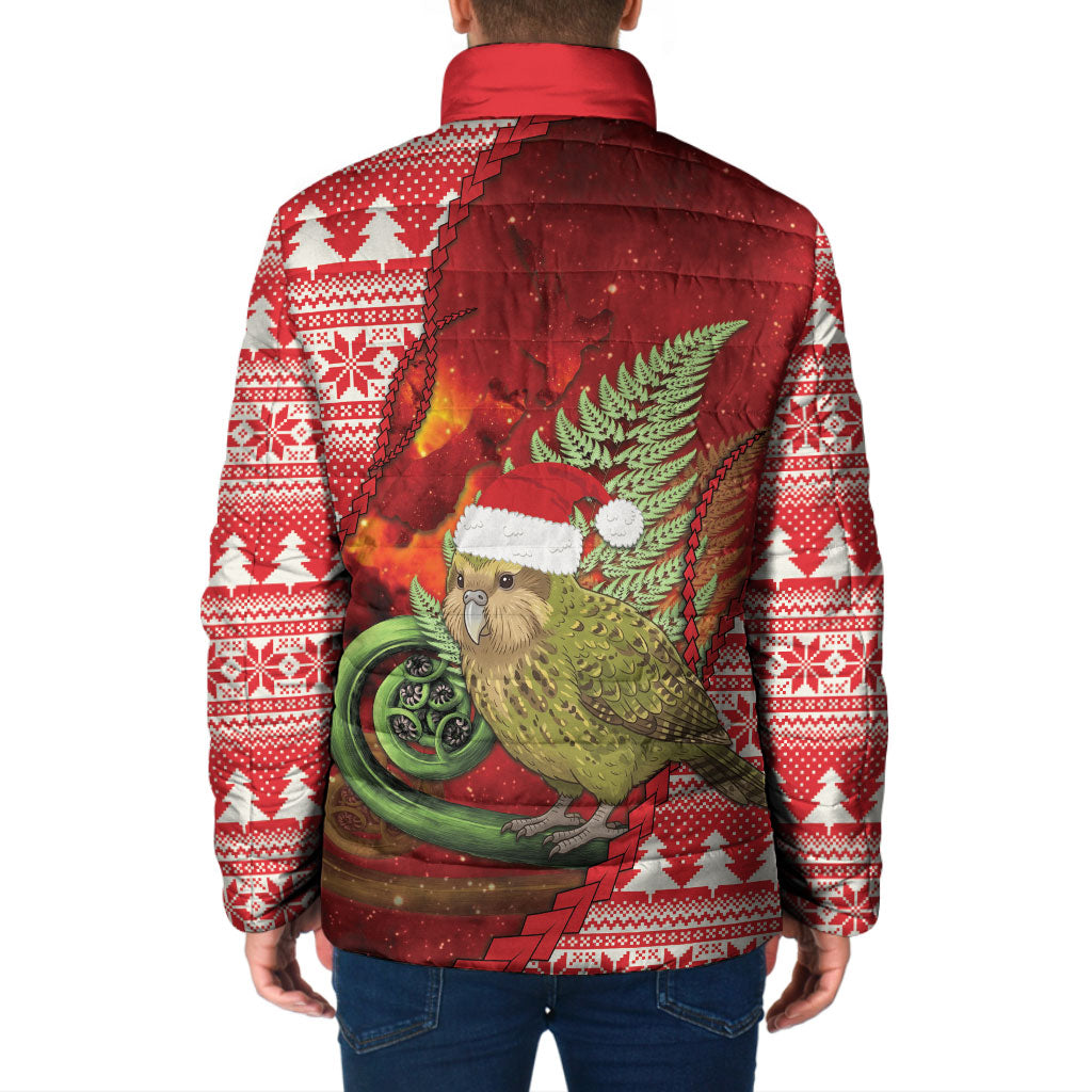 New Zealand Kakapo Christmas In July Padded Jacket Silver Fern Santa Xmas Red Color