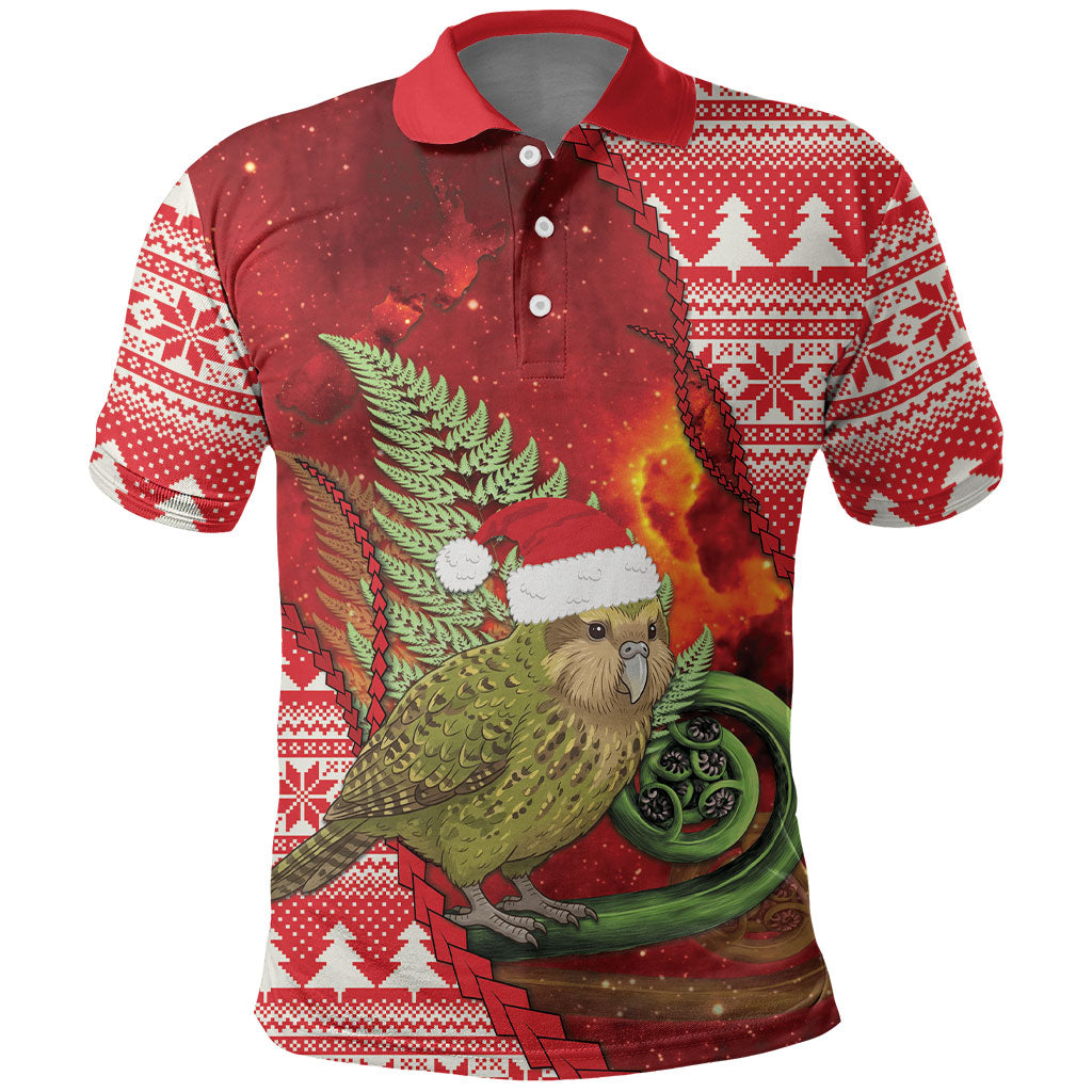 New Zealand Kakapo Christmas In July Polo Shirt Silver Fern Santa Xmas Red Color LT22 Red - Polynesian Pride
